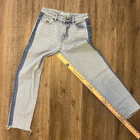 PacSun Two Toned‎ Mom Jeans Blue Colorblock Boho Retro Y2K Frayed Womens Sz 24 - Picture 5 of 8